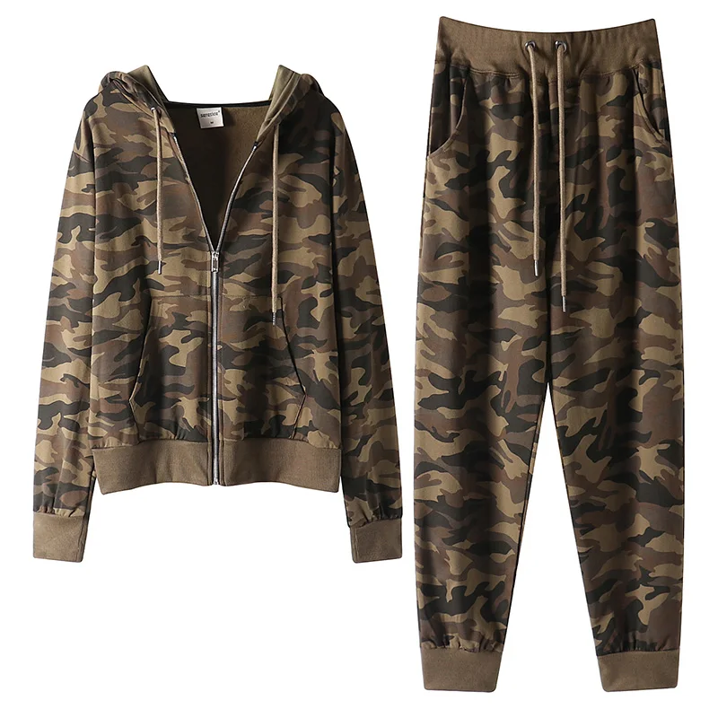 2021 Autumn Women Hooded Coat Fashion Camouflage Print Long Sleeve Two Piece Set Hoodie Pants Loose Tracksuit Ladies Suit H1037
2021 Autumn Women Hooded Coat Fashion Camouflage Print Long Sleeve Two Piece Set Hoodie Pants Loose Tracksuit Ladies Suit H1037