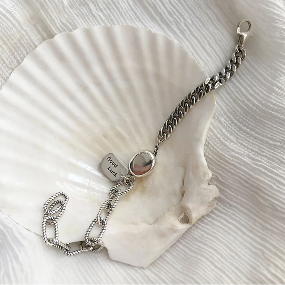 Винтажный квадратный бренд с надписью LUCK Thai Fashion Lock Chian браслет для женщин и