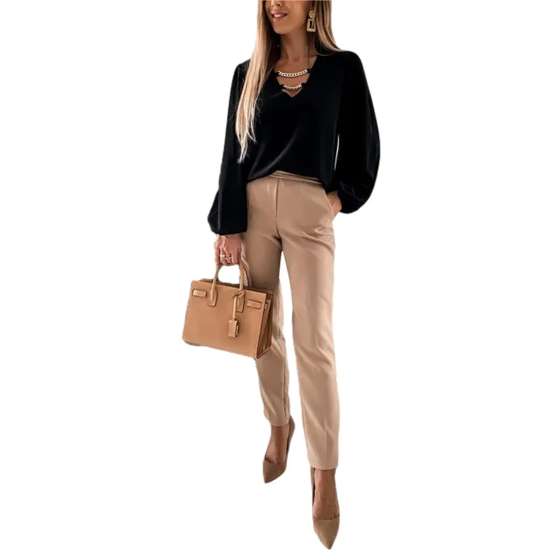Fashion Blouses Women Long Sleeve V-neck Chain Decoration Tops Blouse Korean Style Elegant Office Lady Solid Ladies Tops
Fashion Blouses Women Long Sleeve V-neck Chain Decoration Tops Blouse Korean Style Elegant Office Lady Solid Ladies Tops