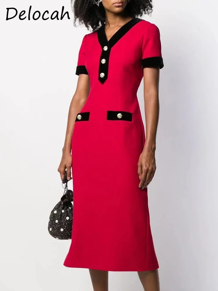 Delocah 2022 Spring Women Fashion Runway Party Pencil Dress Short Sleeve Elegant Slim Red Print Ladies Midi Dresses Vestidos
Delocah 2022 Spring Women Fashion Runway Party Pencil Dress Short Sleeve Elegant Slim Red Print Ladies Midi Dresses Vestidos