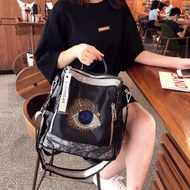 Women's Fashion Shiny Diamond Leather Backpack Big Eye Pattern Daily Luxury Designer Chic Backpacks And Shoulder Bags Female
Women's Fashion Shiny Diamond Leather Backpack Big Eye Pattern Daily Luxury Designer Chic Backpacks And Shoulder Bags Female