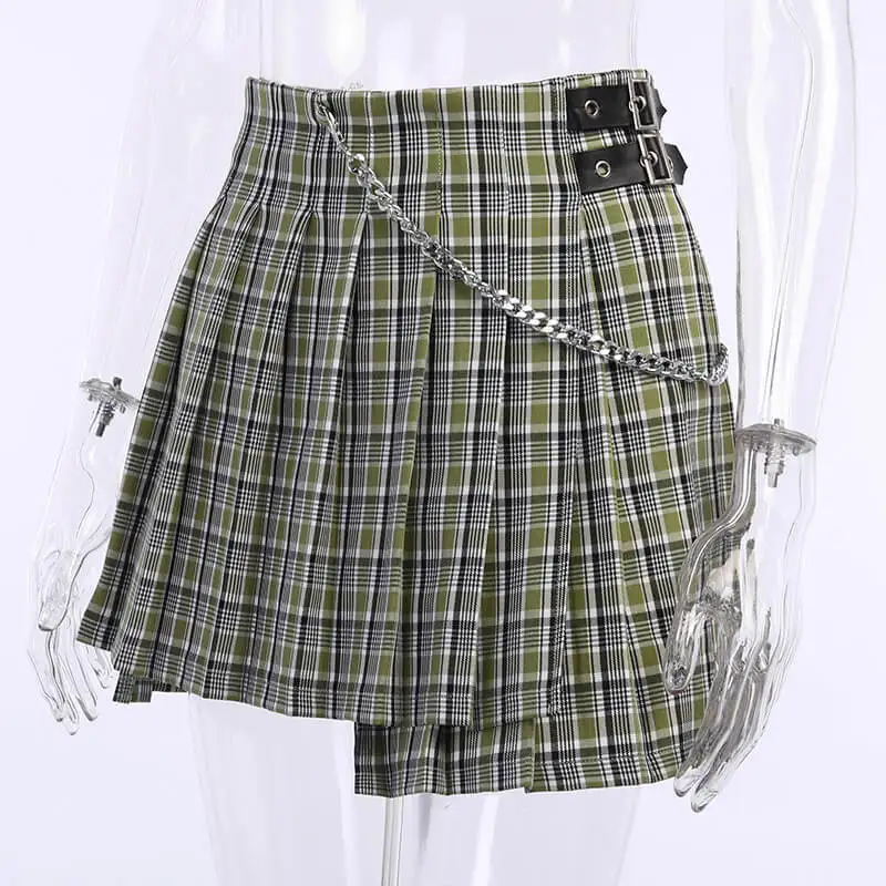High Waist Plaid Skirt for Women Preppy Style Harajuku Belt Pleated Skirts Women Streetwear Sashes Gothic Mini Skirt 2020
High Waist Plaid Skirt for Women Preppy Style Harajuku Belt Pleated Skirts Women Streetwear Sashes Gothic Mini Skirt 2020