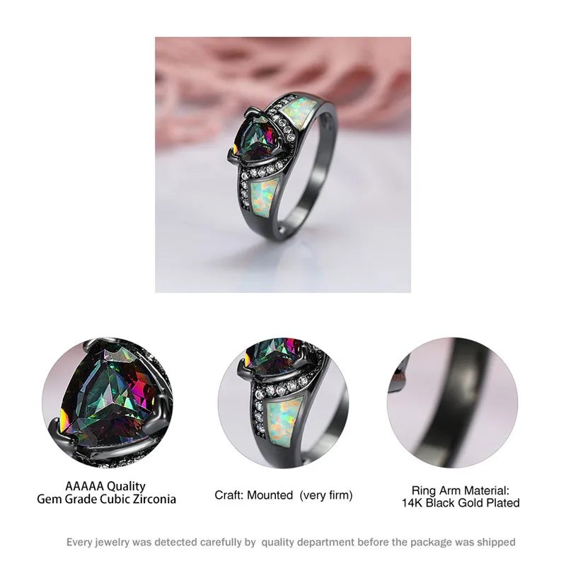 White Fire Opal Triangle Rainbow Zircon Rings For Women Men Vintage Fashion Black Gold Filled Wedding Ring Female Luxury Jewelry 
White Fire Opal Triangle Rainbow Zircon Rings For Women Men Vintage Fashion Black Gold Filled Wedding Ring Female Luxury Jewelry
