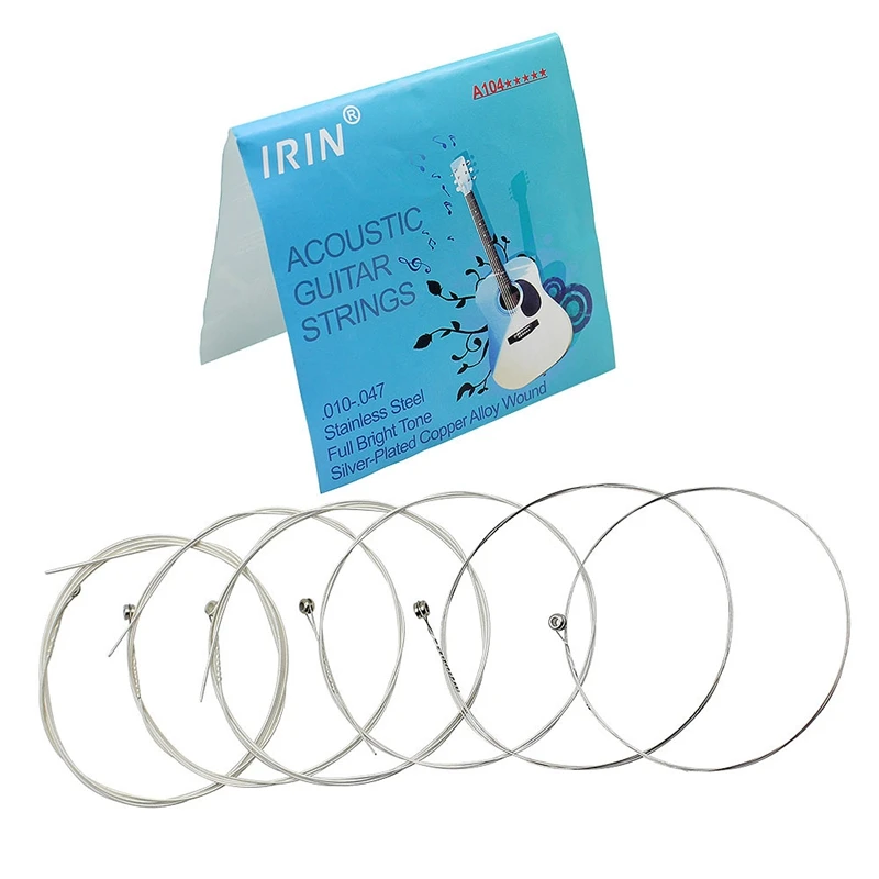 

New IRIN A104 Acoustic Guitar Strings 6Pcs/Set Copper Alloy Silver Plated String Guitar Parts Replacement 0.010-0.047
