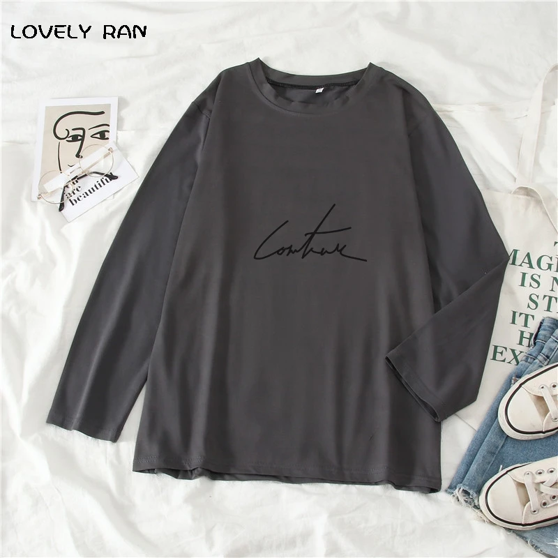 Letter Printed Long Sleeve Women's T-Shirt O-Neck Candy Color Couples Streetwear Simple Fashion Casual Elastic Female Top Spring
Letter Printed Long Sleeve Women's T-Shirt O-Neck Candy Color Couples Streetwear Simple Fashion Casual Elastic Female Top Spring