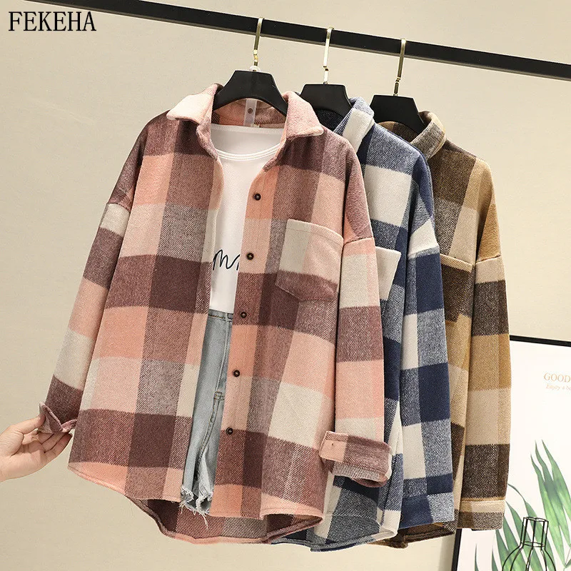 Woolen Jackets Coat Women Plaid Shirts Long Sleeve Tops Loose Female Clothes Spring Autumn News
Woolen Jackets Coat Women Plaid Shirts Long Sleeve Tops Loose Female Clothes Spring Autumn News