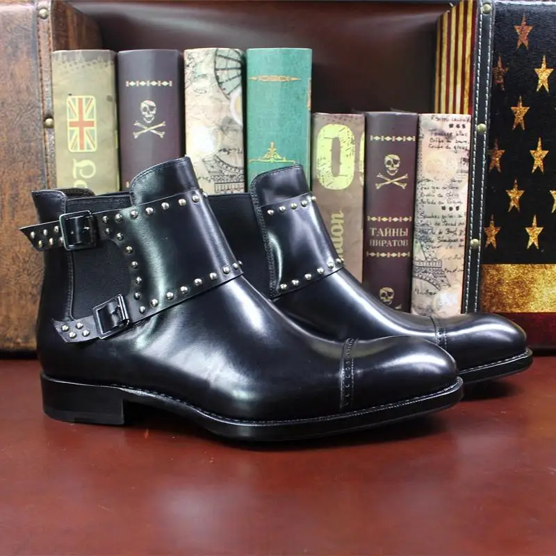 

Sipriks Luxury Calf Skin Chelsea Boots For Men Comfort Italian Goodyear Welted Ankle Boots With Monk Straps Male Cowboy Boots