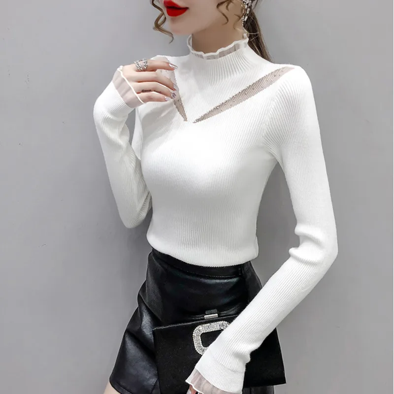 #1247 Black White Purple Pink Casual Basic Sweaters Women Half High Collar Women Sweaters Pullovers Spliced Mesh Sexy Sweaters
#1247 Black White Purple Pink Casual Basic Sweaters Women Half High Collar Women Sweaters Pullovers Spliced Mesh Sexy Sweaters
