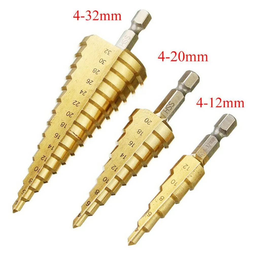 3pcs HSS Titanium Drill Bit 4-12 4-20 4-32 Drilling Power Tools Metal High Speed Steel Wood Hole Cutter Cone Drill
3pcs HSS Titanium Drill Bit 4-12 4-20 4-32 Drilling Power Tools Metal High Speed Steel Wood Hole Cutter Cone Drill