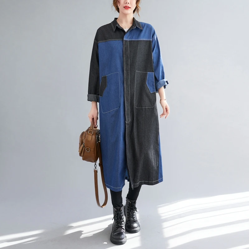 Новое свободное прямое джинсовое платье с отложным воротником SuperAen размера плюс
Новое свободное прямое джинсовое платье с отложным воротником SuperAen размера плюс