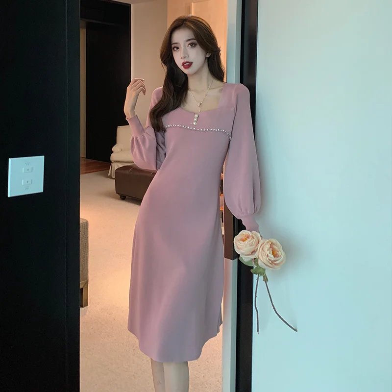 French Style Retro Square Collar Lantern Sleeve Knitted Dress for Women 2021 Early Autumn Mid-Length Temperament
French Style Retro Square Collar Lantern Sleeve Knitted Dress for Women 2021 Early Autumn Mid-Length Temperament