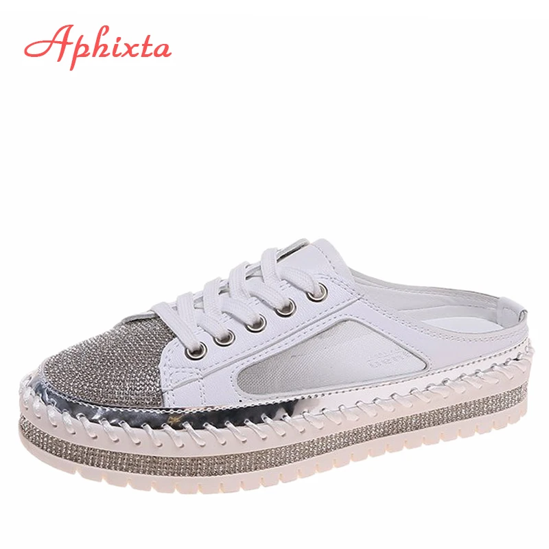 Женские летние туфли Aphixta, дышащие полутапочки из сетчатого материала, на плоской платформе, со стразами, со шнуровкой, лето 
Женские летние туфли Aphixta, дышащие полутапочки из сетчатого материала, на плоской платформе, со стразами, со шнуровкой, лето