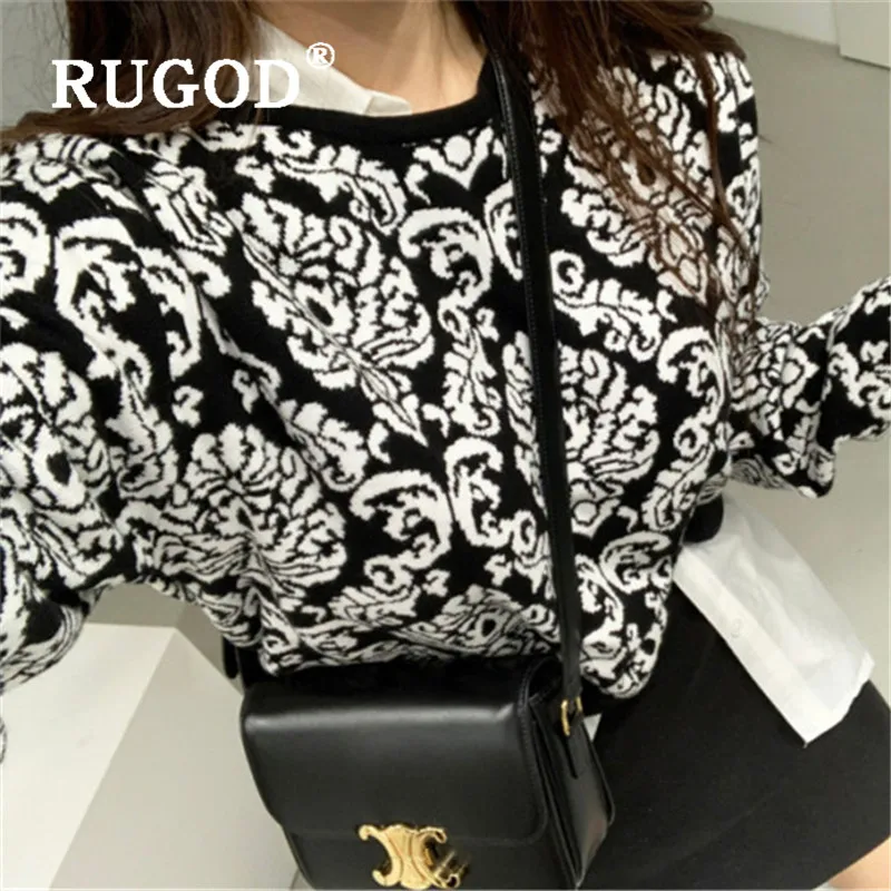 RUGOD Vintage Monochrome Print Pullover Women Fashion O Neck Long Sleeve Short Sweater Autumn Winter Sweater Jumper Pull Femme
RUGOD Vintage Monochrome Print Pullover Women Fashion O Neck Long Sleeve Short Sweater Autumn Winter Sweater Jumper Pull Femme