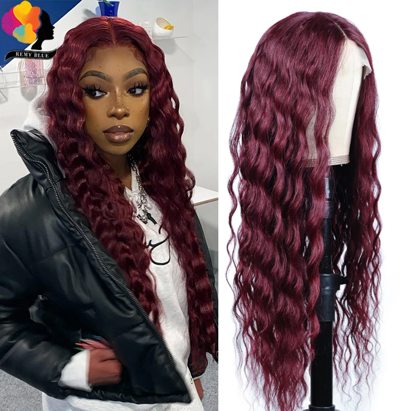 

Бордовый парик с глубокой волной на сетке спереди для женщин перуанские цветные парики 99J из человеческих волос 13 × 4 HD прозрачные безклеевы...