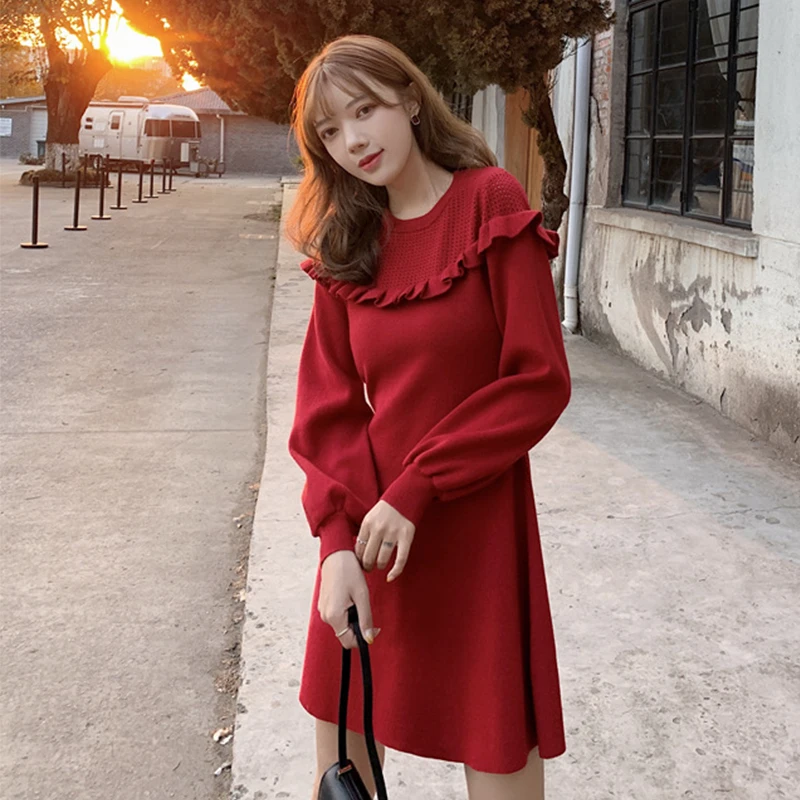 Winter New Women's Elegant Fashion Knitting Dress Ladies Solid Long Sleeve Ruffles Dresses Korean Style Clothing for Women
Winter New Women's Elegant Fashion Knitting Dress Ladies Solid Long Sleeve Ruffles Dresses Korean Style Clothing for Women