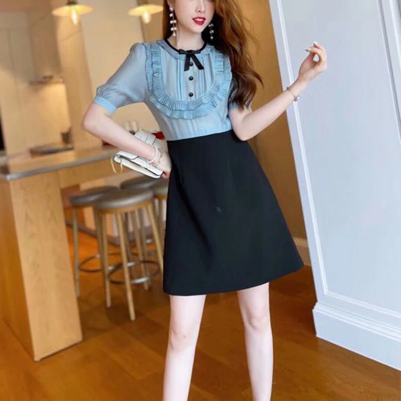 2021 Summer New Style Bow Knot Ruffled Pleated Short Sleeve Slim Fit Temperament Mini Dress High Quality Women'S Fashion
2021 Summer New Style Bow Knot Ruffled Pleated Short Sleeve Slim Fit Temperament Mini Dress High Quality Women'S Fashion