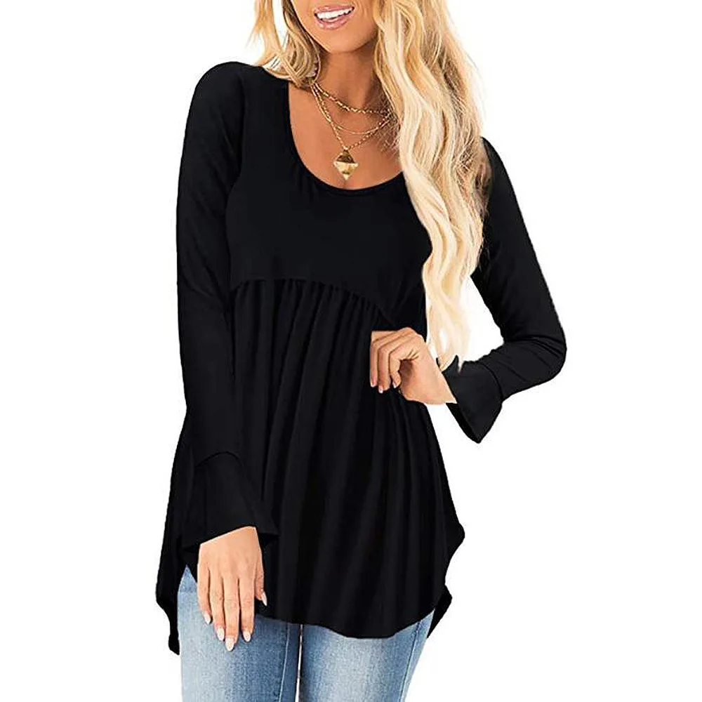 Ursuper European and American Women's Clothing Solid Color Bell Sleeve Pleating Top Selling round Neck Long Sleeve T-shirt
Ursuper European and American Women's Clothing Solid Color Bell Sleeve Pleating Top Selling round Neck Long Sleeve T-shirt