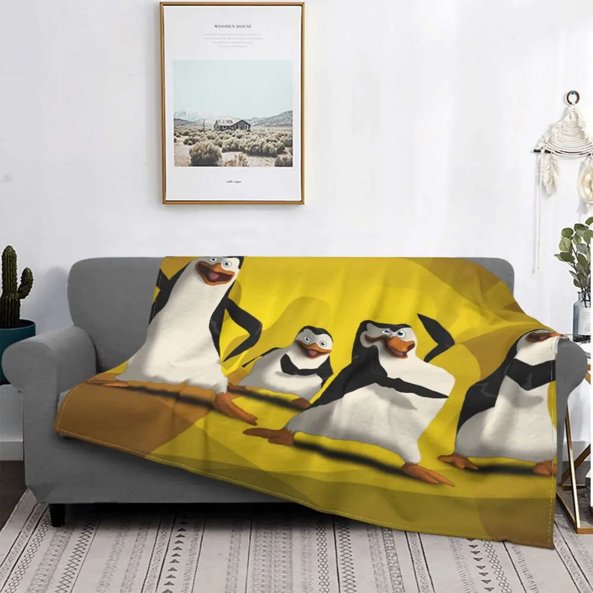 Manta de película de dibujos animados de los pingüinos de Malasia Skipper, colcha de lana suave acogedora de franela amarilla 
Manta de película de dibujos animados de los pingüinos de Malasia Skipper, colcha de lana suave acogedora de franela amarilla