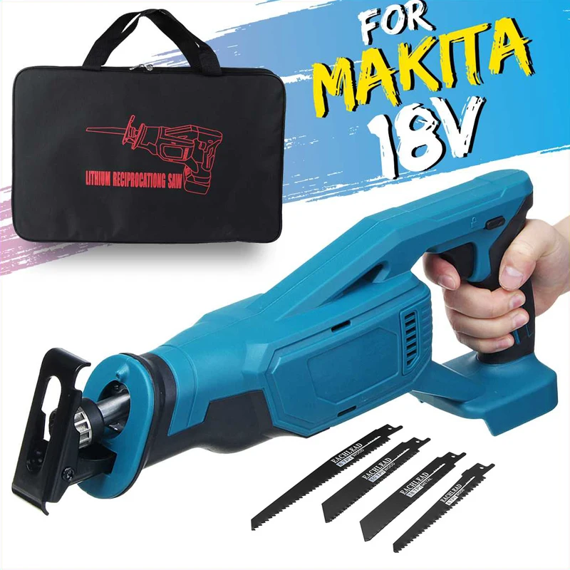 Electric Cordless Reciprocating Saw with 4 Saw Blades Woodworking Metal Cutting Electric Saw for Makita Battery 18V Power Tool
Electric Cordless Reciprocating Saw with 4 Saw Blades Woodworking Metal Cutting Electric Saw for Makita Battery 18V Power Tool