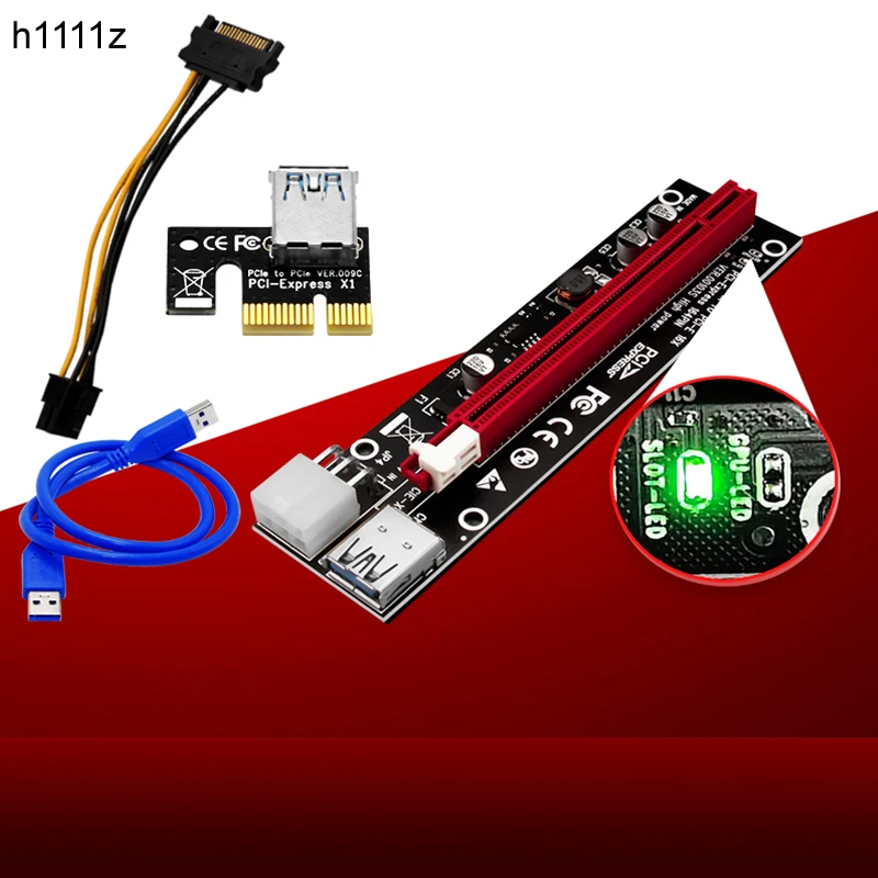 

New PCI-E PCIE Riser 103 Express 1X 4x 8x 16x Extender PCI E USB Riser 0103S GPU LED 6Pin Adapter Card SATA 15pin for BTC Mining