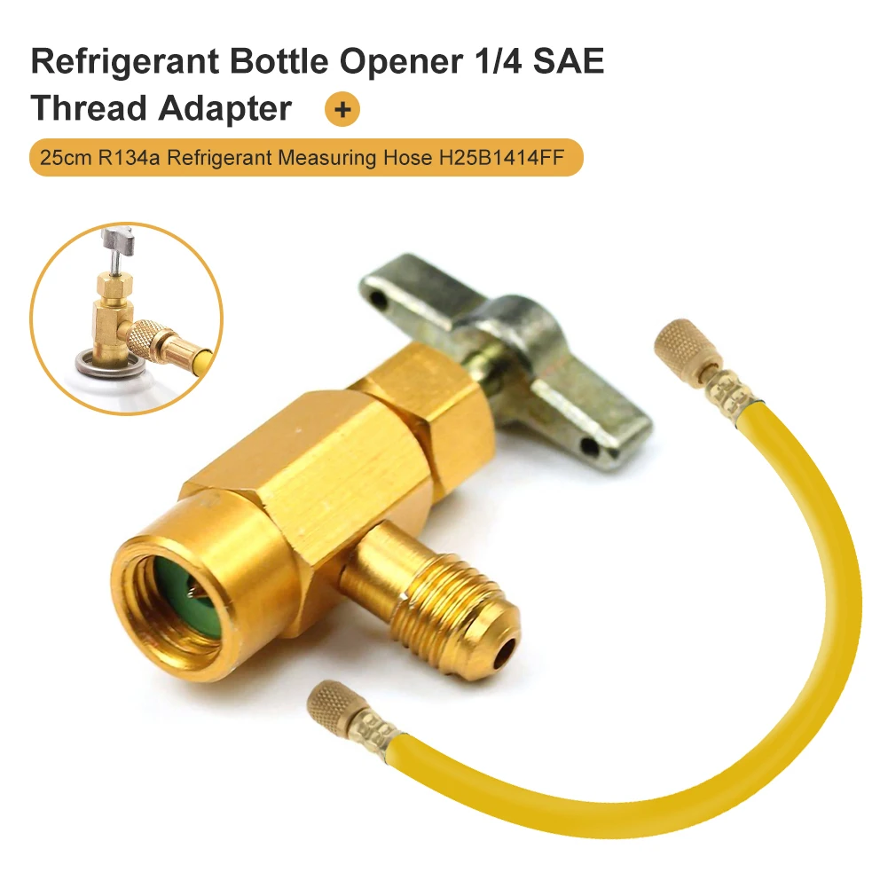 Refrigerant Bottle Opener 1/4 Thread Adapter R-134a Opener Valve Tool Refueling Conditioning Tool Refrigerant Measuring Hose
Refrigerant Bottle Opener 1/4 Thread Adapter R-134a Opener Valve Tool Refueling Conditioning Tool Refrigerant Measuring Hose