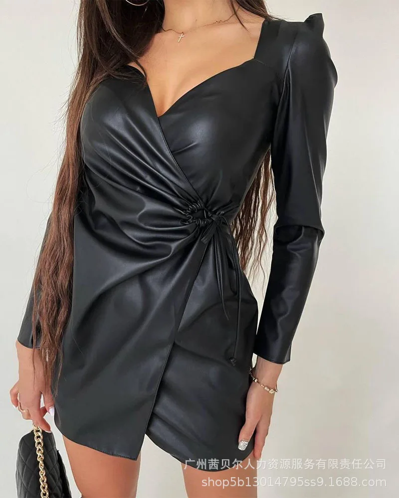 Women's PU Dress Bandage Mini Party Dresses 2021 Fashion New Long Sleeve Female Leather Dress
Women's PU Dress Bandage Mini Party Dresses 2021 Fashion New Long Sleeve Female Leather Dress