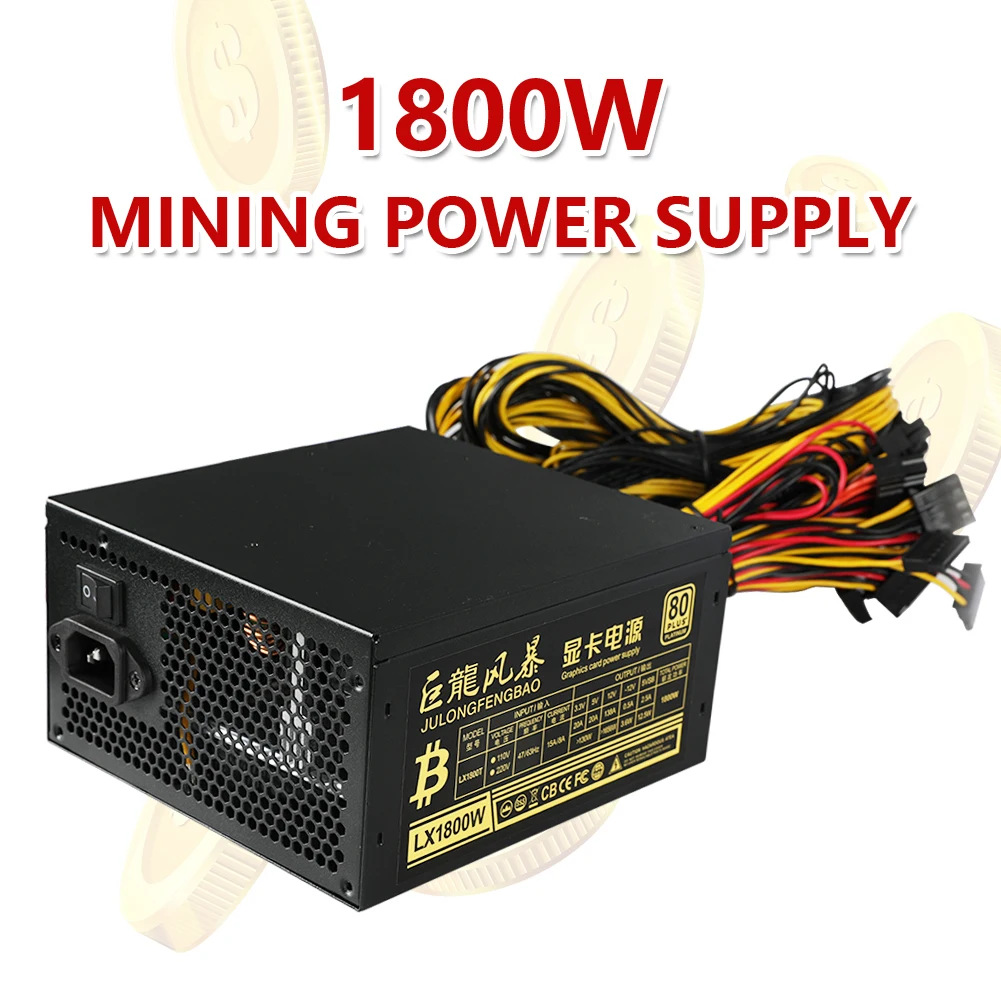 Блок питания ATX модульный для майнинга, 1800 Вт, 110 ~ 220 В 
Блок питания ATX модульный для майнинга, 1800 Вт, 110 ~ 220 В