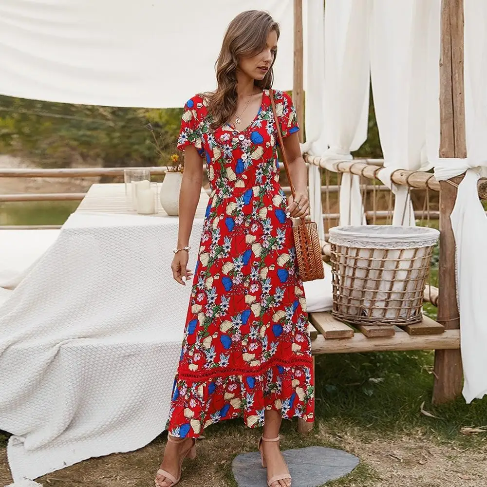 Summer Elegant Sexy Beach Long Dress Women 2020 Fashion Print Flowers V-neck Ladies Boho Short sleeve High Waist Dresses
Summer Elegant Sexy Beach Long Dress Women 2020 Fashion Print Flowers V-neck Ladies Boho Short sleeve High Waist Dresses