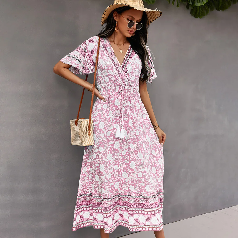 Ethnic Print long Dress Women Summer tie Tassel Lace short Sleeve Boho Lady Beach rayon maxi Dress Female Loose 2021
Ethnic Print long Dress Women Summer tie Tassel Lace short Sleeve Boho Lady Beach rayon maxi Dress Female Loose 2021