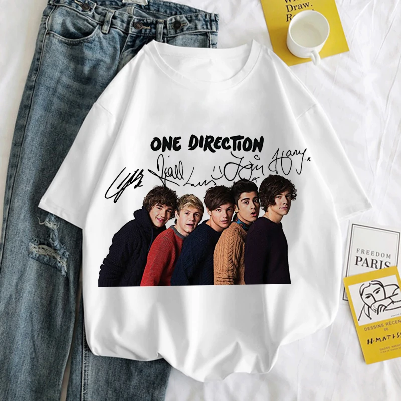 Футболка женская с британской группой One Direction, повседневный корейский топ в стиле Харадзюку, белый топ с графическим принтом 
Футболка женская с британской группой One Direction, повседневный корейский топ в стиле Харадзюку, белый топ с графическим принтом