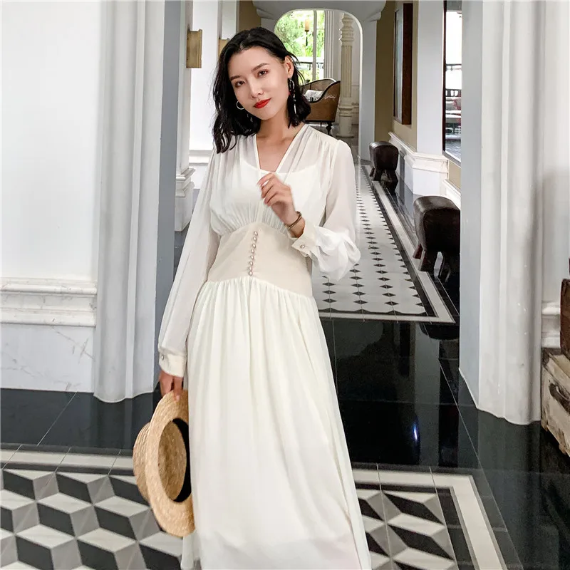 Sexy Deep V Neck A-line Vestidos Women Summer Long Chiffon Dress Robe Longue Femme Ete Slim Elegant Long Sleeve Women Dresses
Sexy Deep V Neck A-line Vestidos Women Summer Long Chiffon Dress Robe Longue Femme Ete Slim Elegant Long Sleeve Women Dresses