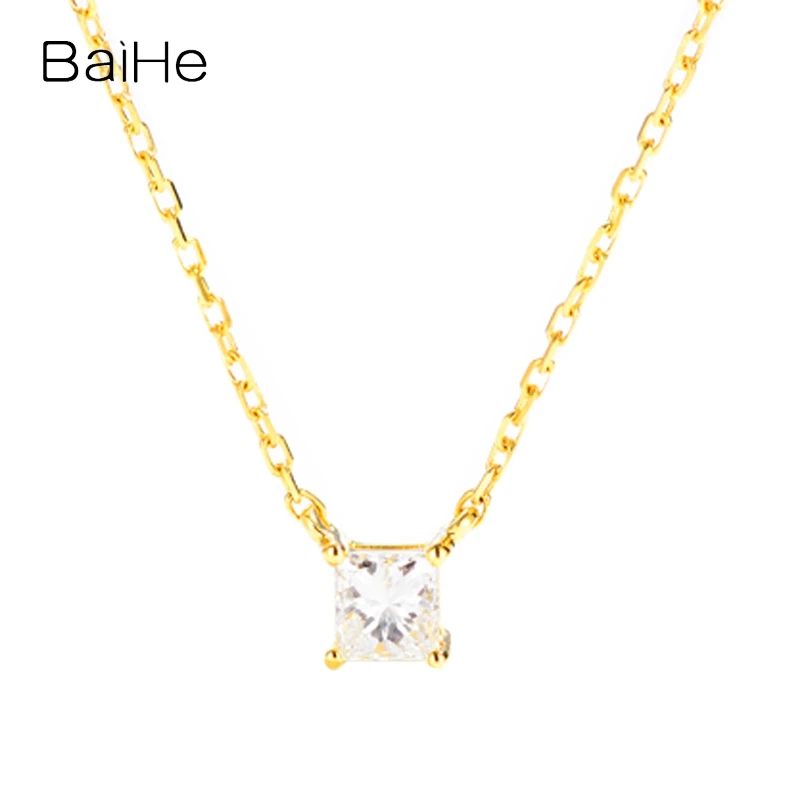 

BAIHE Solid 18K Yellow Gold H/SI Natural Diamond Square Necklace Men Women Gift Trendy Fine Jewelry Making Kwadratowy naszyjnik