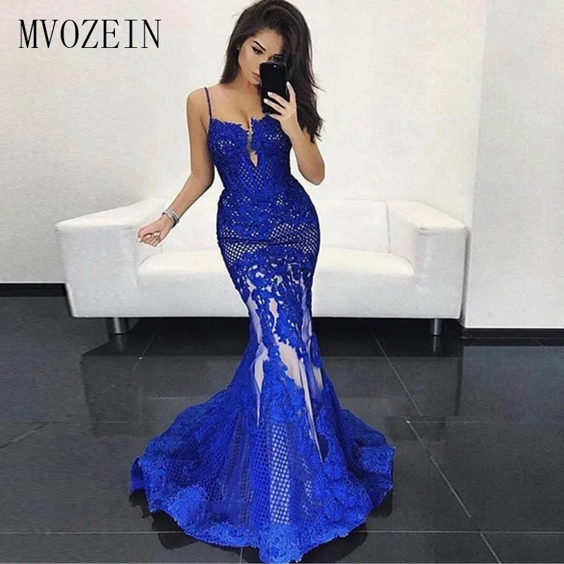 Sexy Blue Mermaid Evening Dresses Prom Spaghetti Lace Appliques Arabic Vestidos De Fiesta De Noche Robe De Soiree Plus Size
Sexy Blue Mermaid Evening Dresses Prom Spaghetti Lace Appliques Arabic Vestidos De Fiesta De Noche Robe De Soiree Plus Size