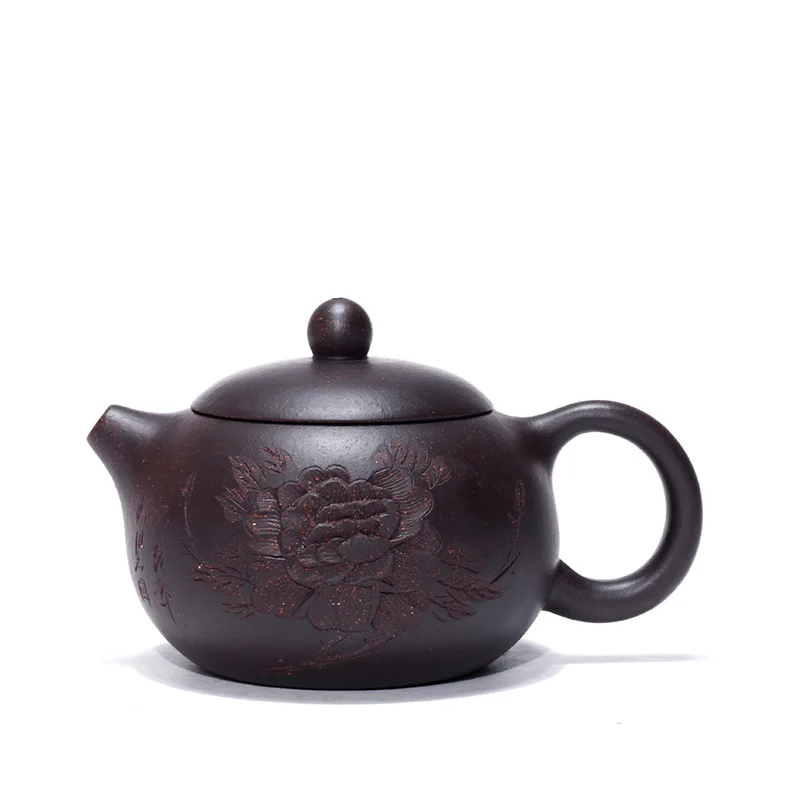 

Yixing Purple Clay Tea Pot 160ml Zisha Teapot Raw Ore Black Galaxy Peony Xi Shi Kung Fu Tea Set