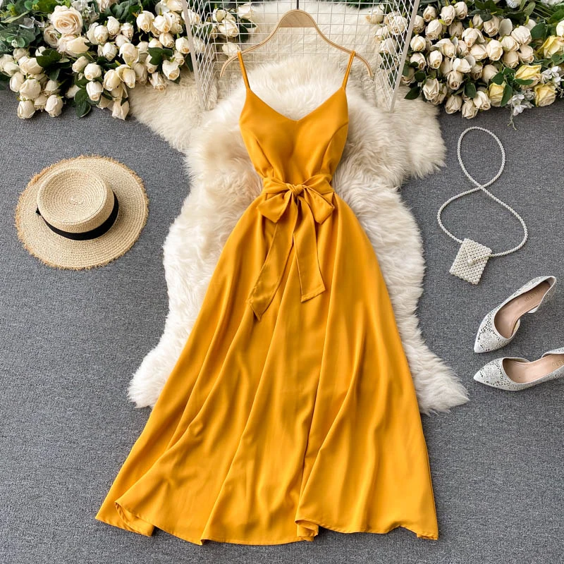 Summer Yellow Spaghetti Strap Midi Dress Women Sexy Sleeveless High Waist Open Back Bandage Vestidos Female Beach 2021 New Robe
Summer Yellow Spaghetti Strap Midi Dress Women Sexy Sleeveless High Waist Open Back Bandage Vestidos Female Beach 2021 New Robe