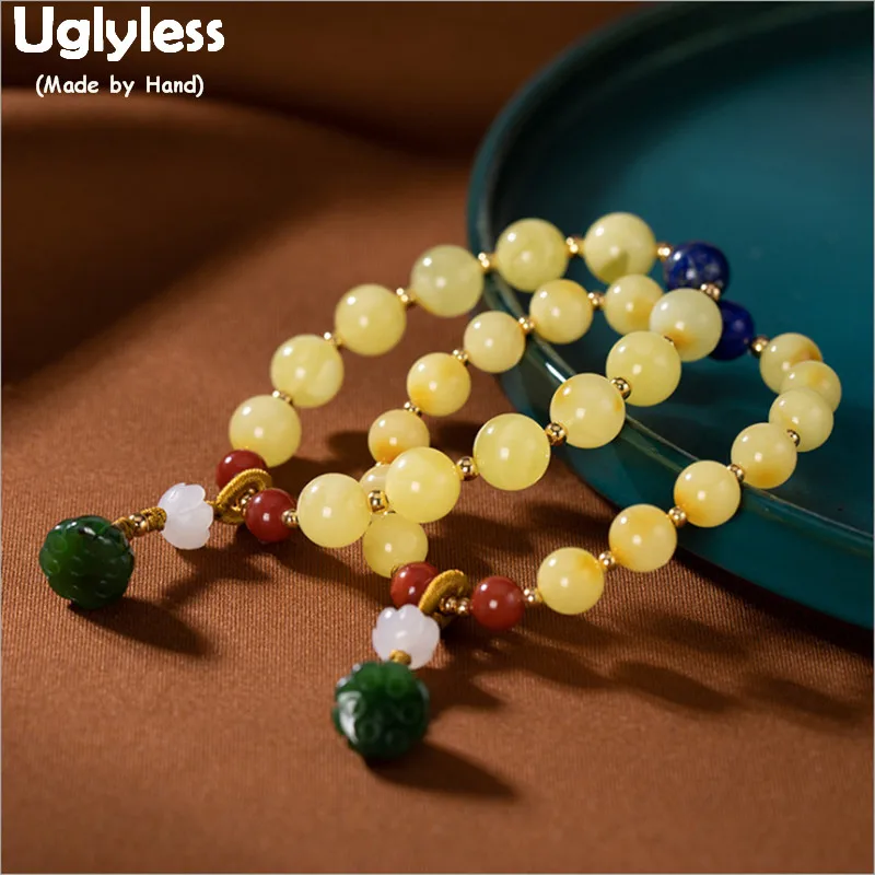 

Uglyless Nature Gemstones Beading Amber Beeswax Bracelets for Women Elastic Rope Infinity Bracelet Lapis Jade Agate Bijoux BR274