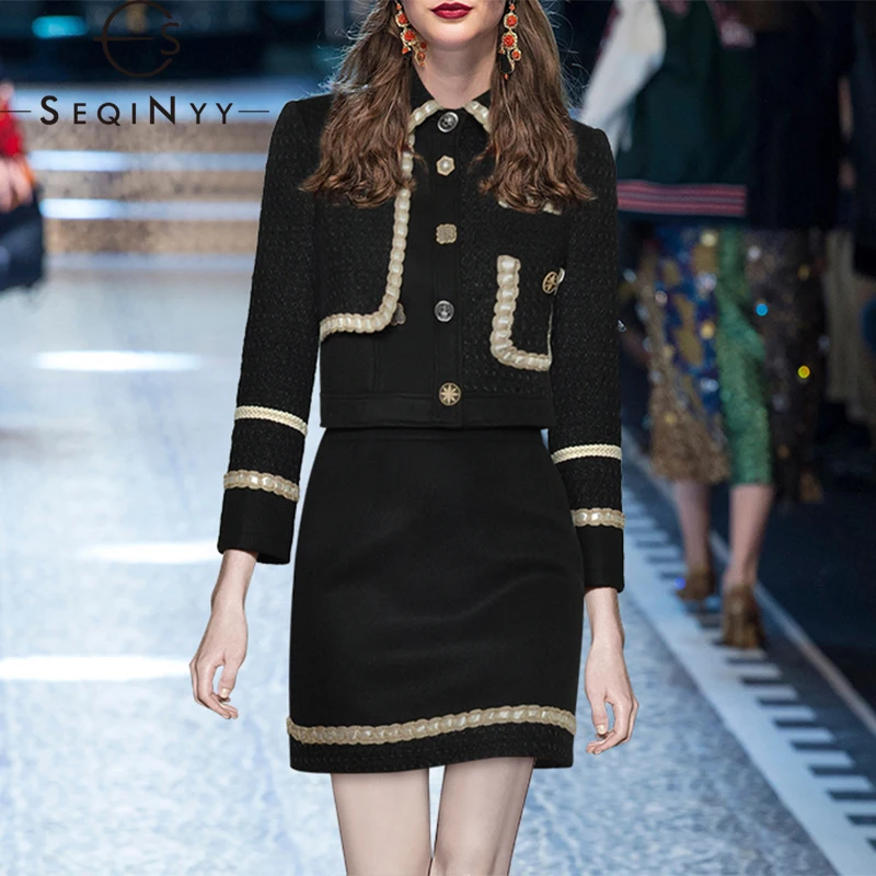 SEQINYY Black Set Autumn Winter New Fashion Design Women Runway High Street Jacket + Mini Skirt Buttons Office Lady Warm
SEQINYY Black Set Autumn Winter New Fashion Design Women Runway High Street Jacket + Mini Skirt Buttons Office Lady Warm