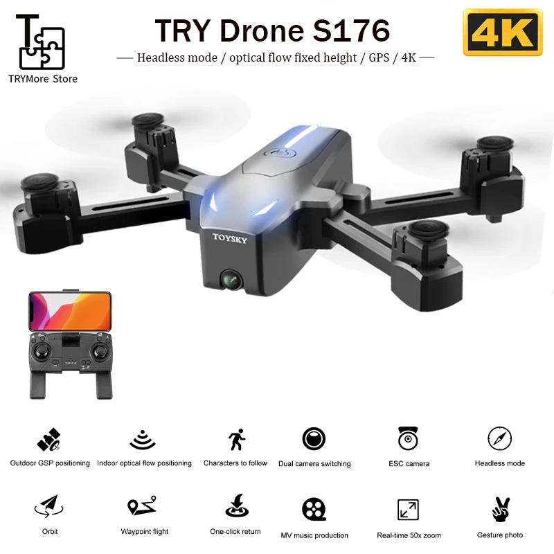 S176 Gps Follow Me Wi Fi Fpv Quadcopter с 4k Hd Esc двойной камерой Складная Высота удержания прочный Rc