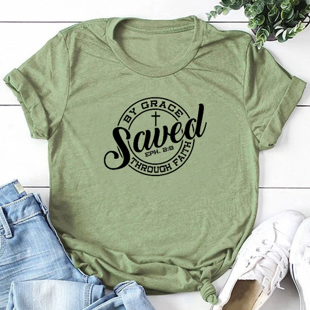 Saved By Grace Through Faith Eph 2:8 Christian Graphic T Shirts Women Causal Loose Tshirt Jesus Tops Church White Tops Tee 3XL
Saved By Grace Through Faith Eph 2:8 Christian Graphic T Shirts Women Causal Loose Tshirt Jesus Tops Church White Tops Tee 3XL