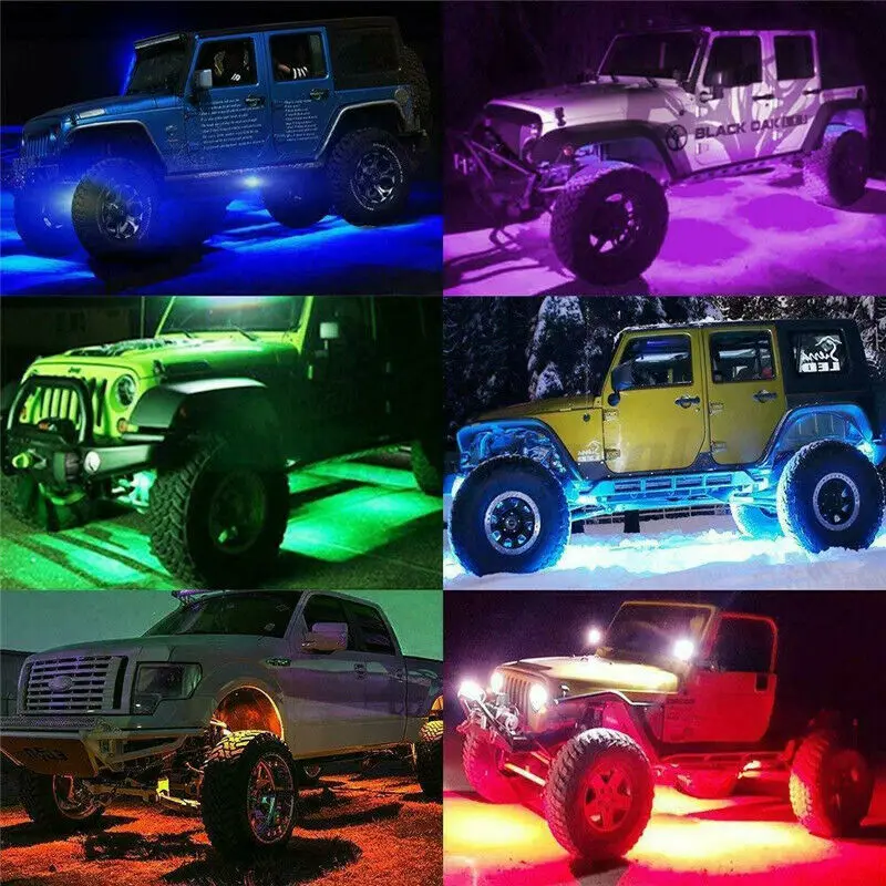 

6 In 1 Led Rock Light Under Body Light Rgb Car Atmosphere Lamp Bluetooth Offroad Pickup Suv Atv Truck Rock Lamp