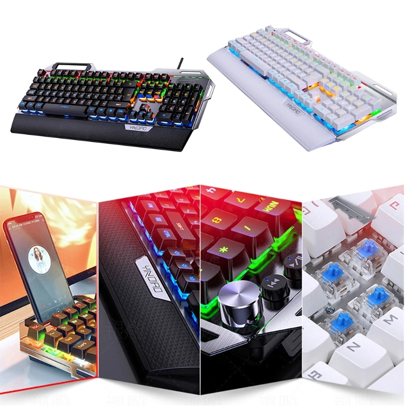 69HA 104Keys USB 7 Color RGB Aluminum Alloy Esports Gaming Keyboard with Mobile Phone Stand Volume Adjustment Knob with Function
69HA 104Keys USB 7 Color RGB Aluminum Alloy Esports Gaming Keyboard with Mobile Phone Stand Volume Adjustment Knob with Function