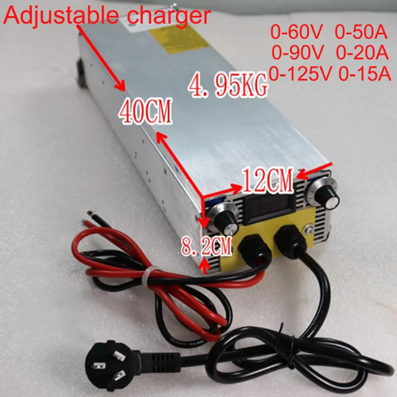 

Lithium Battery Charger 0-90v 0-125v Big Power Voltage Adjustable Current 0-50A Charger for LI-ION Lithium Lifepo4 Battery Pack