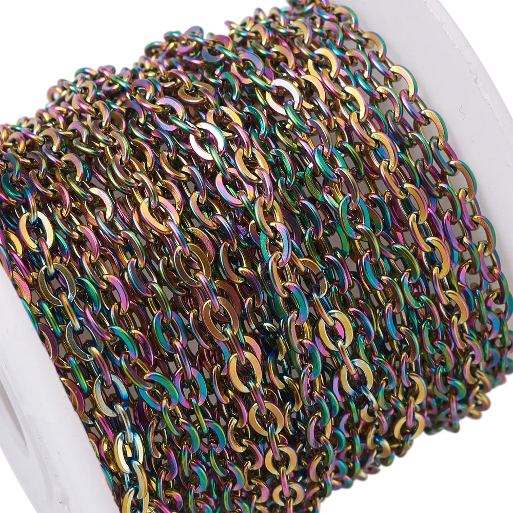 5M/Roll Rainbow Stainless Steel Multi-Color Unwelded Flat Oval Link Cable Chain 4x3mm with Spool For DIY Jewelry Crafts Making
5M/Roll Rainbow Stainless Steel Multi-Color Unwelded Flat Oval Link Cable Chain 4x3mm with Spool For DIY Jewelry Crafts Making
