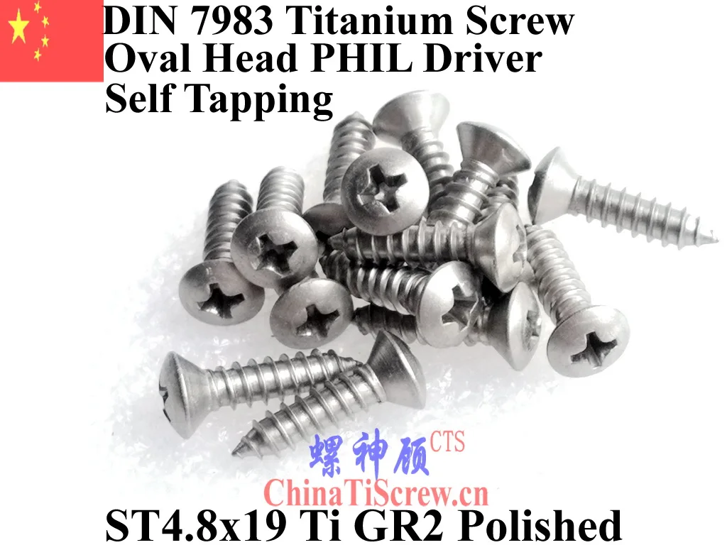 

Самонарезающие титановые шурупы DIN 7983 4,8x19 с головкой Ovel, 10 шт.