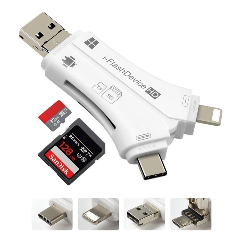 4 in 1 i Flash Drive USB Micro SD&TF Card Reader Adapter for iPhone 5 6 7 8 for iPad Macbook Android Camera
4 in 1 i Flash Drive USB Micro SD&TF Card Reader Adapter for iPhone 5 6 7 8 for iPad Macbook Android Camera