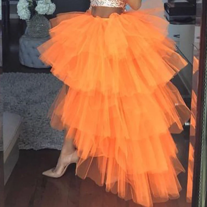 

Puffy Lush Tulle Tutu Skirt for Women Orange High Low Wedding Party Skirts Ruffles Tiered Hi Low Skirt Faldas Saia Ball Gown