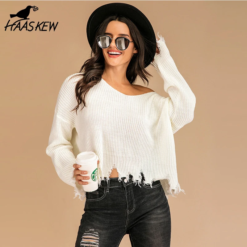 HAASKEW The Shoulder Autumn Sweater For Women Fringe Knitted Female Tops Long Sleeve Pullover Sweaters for Women's clothing
HAASKEW The Shoulder Autumn Sweater For Women Fringe Knitted Female Tops Long Sleeve Pullover Sweaters for Women's clothing