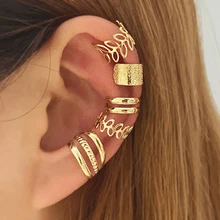 Vintage Gold Color Leaves Ear Cuff Black Non-Piercing Ear Clips Fake Cartilage Earrings Clip Earrings For Women Men Jewelry