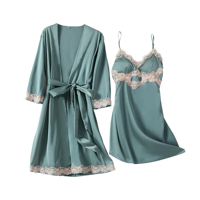Sexy 2PCS Robe Set V-Neck Sleepwear Lady Satin Lace Patchwork Kimono Bath Gown Loose Nighty&Bathrobe Soft Intimate Lingerie
Sexy 2PCS Robe Set V-Neck Sleepwear Lady Satin Lace Patchwork Kimono Bath Gown Loose Nighty&Bathrobe Soft Intimate Lingerie