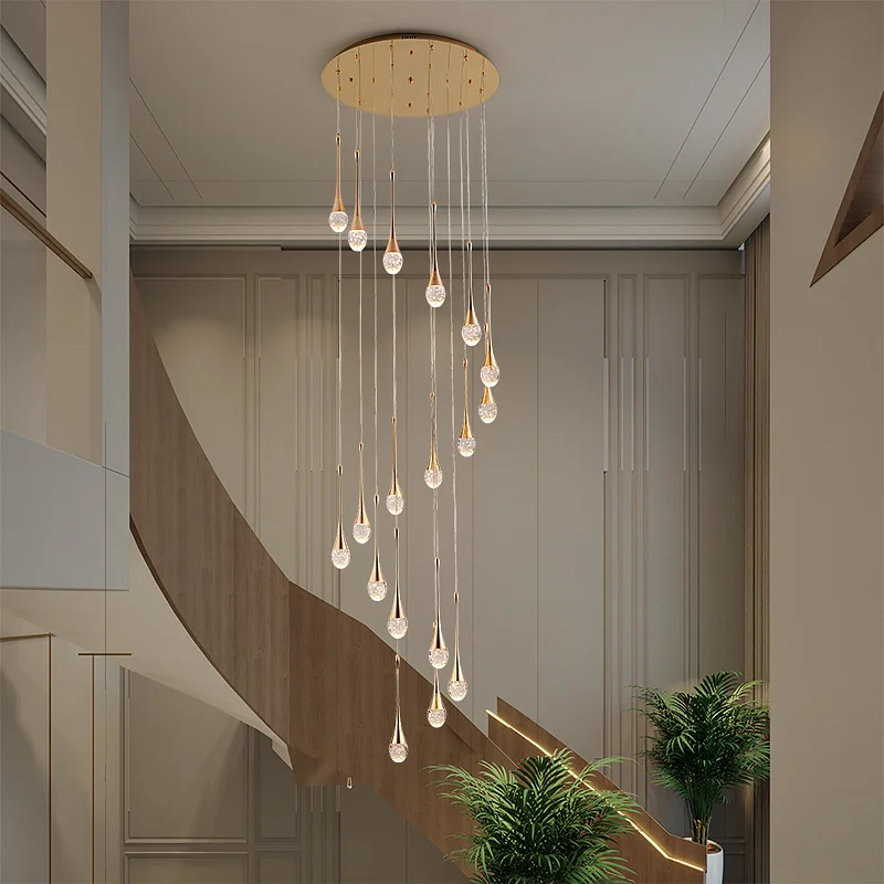 Фото Современная простая светодиодный ная Люстра для лестницы Золотая дуплексная